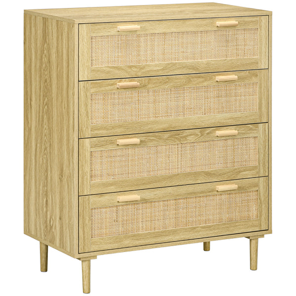 Cassettiera 4 Cassetti Stile Boho 90x45x108,5 cm in Legno e Rattan Rovere acquista