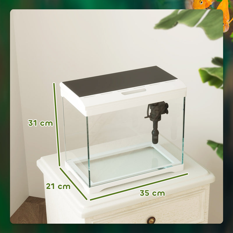 Acquario per Pesci Rossi 17L con Luci LED 35x21x31 cm Pompa d'Acqua e Sistema di Filtraggio Bianco   