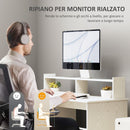 Scrivania Moderna con Supporto per Monitor Armadietto e Ripiani 108x50x94 cm Bianco Crema  