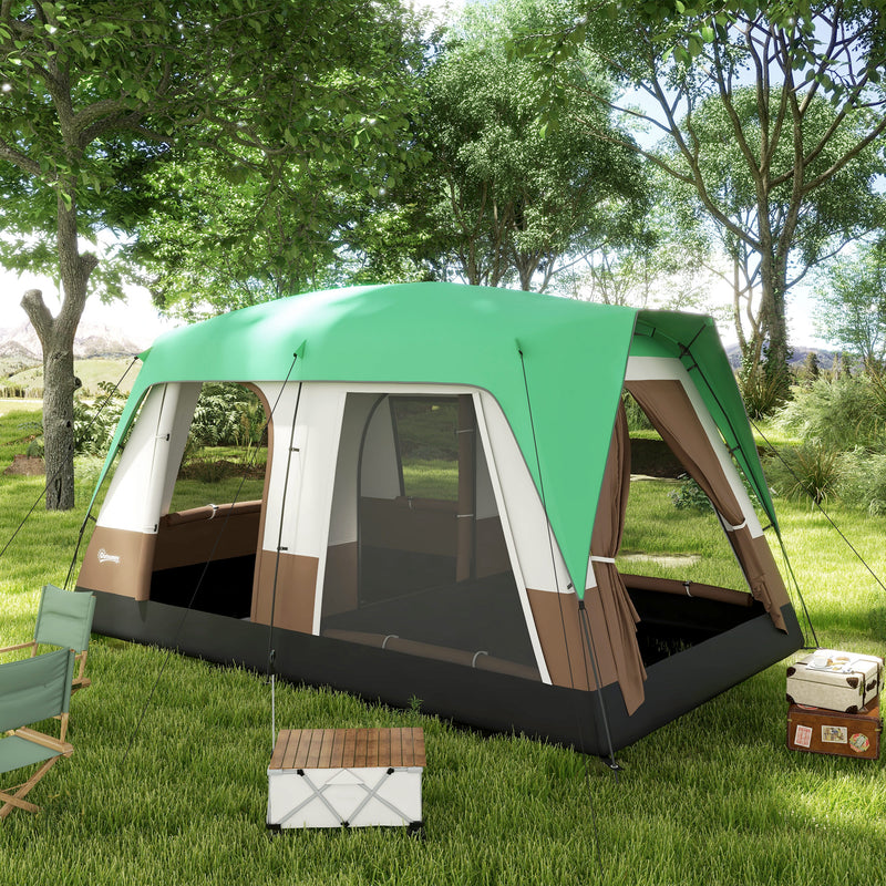 Tenda da Campeggio 4 Posti a Tunnel Impermeabile con Finestre a Rete 490x305x225 cm in Poliestere Verde