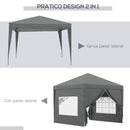 Gazebo da Giardino 3x3 m Pieghevole con 4 Pannelli Laterali in Acciaio e Tessuto Oxford Grigio   