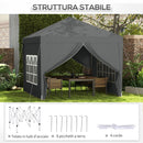 Gazebo da Giardino 3x3 m Pieghevole con 4 Pannelli Laterali in Acciaio e Tessuto Oxford Grigio   