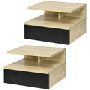 Set di 2 Comodini Sospesi Moderni con Cassetto e Mensola Superiore 35x32x22,5 cm  Rovere e Nero