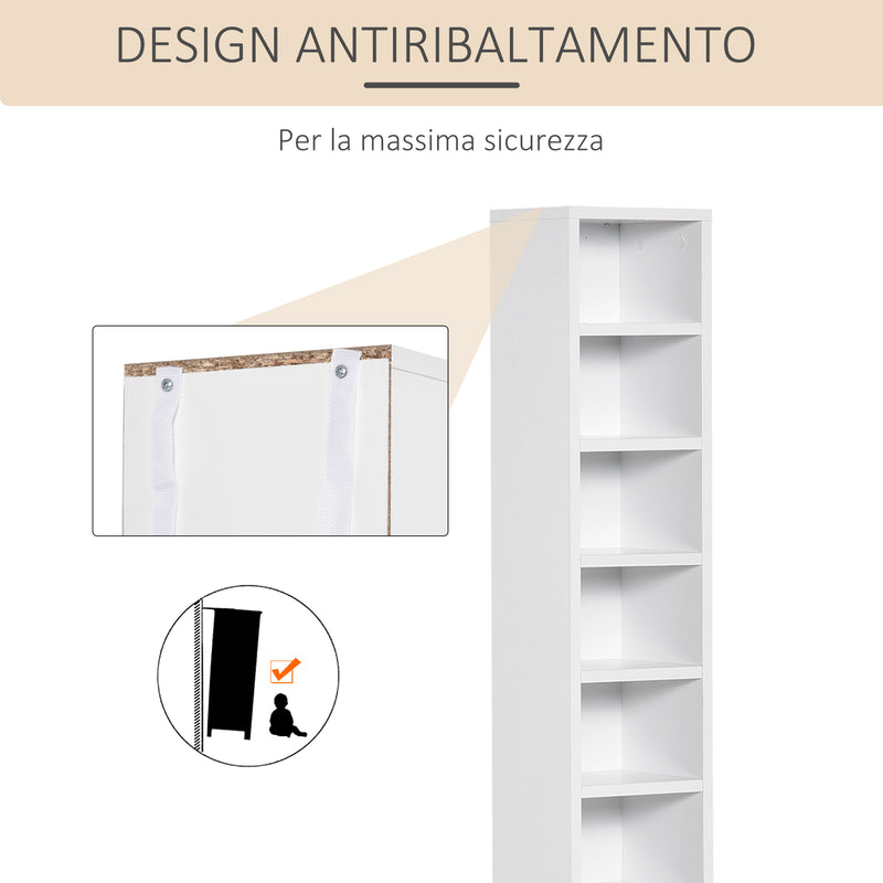 Set 2 Pezzi Mobile Libreria Porta CD 21x19.2x88,3 cm in Legno Bianco  