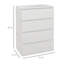 Cassettiera 4 Cassetti 55x33x80 cm Design Moderno in Legno Bianco 