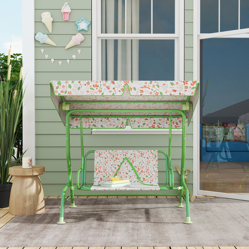 Dondolo per Bambini da Giardino a 2 Posti 112x75x120 cm a 2 Posti con Cinture di Sicurezza Verde   