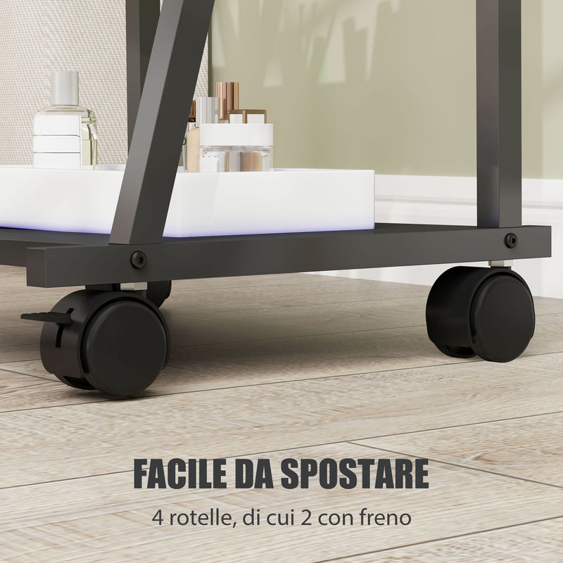 Specchio da Terra Autoportante con Ruote 42x37x155 cm in Acciaio e Legno Nero   