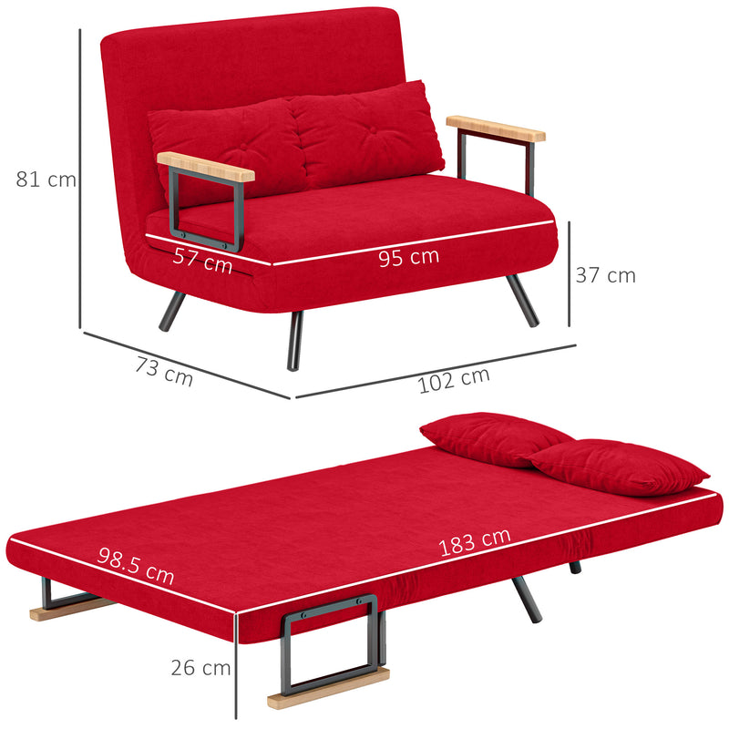 Divano Letto Schienale Regolabile 102x73x81 cm in Velluto Rosso 