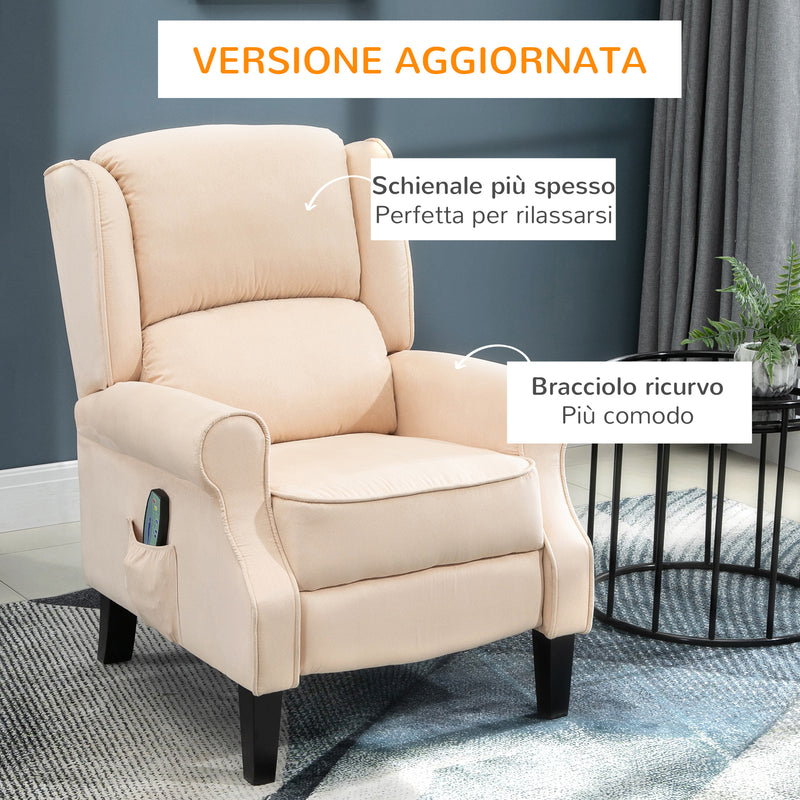 Poltrona Massaggiante e Reclinabile 78x83x101 cm con Funzione Riscaldante Crema