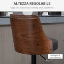 Set 2 Sgabelli da Bar 47,5x50x93,5-116 cm Seduta  in Lino Poliestere Nero e Noce