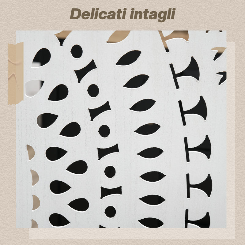 Paravento 3 Pannelli 120x170cm in Legno Intagliato Bianco  