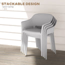Set 4 Sedie da Giardino  Impilabili con Braccioli e Schienale Alto 56x54,5x77,5 cm in Plastica Grigio