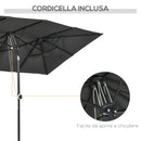 Ombrellone Doppio 150x295x170-214 cm Inclinabile e Regolabile in Poliestere e Metallo Grigio  