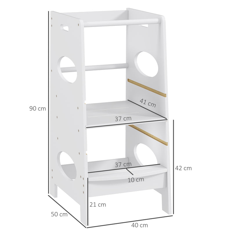 Torre Montessoriana per Bambini 3-6 Anni 40x50x90 cm con Altezza Regolabile in MDF Bianco  