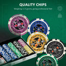 Set Poker per 9-10 Giocatori con 500 Fiches 2 Mazzi di Carte e 5 Dadi con Valigetta in Alluminio e Poliestere Argento