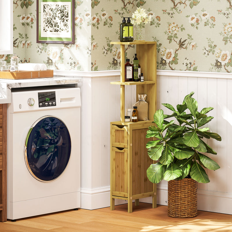 Mobile a Colonna 2 Ripiani 2 Armadietti 18x30x120 cm in bambù laccato e MDF Colore Legno   