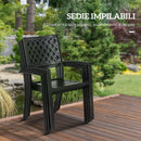 Set Tavolo e 4 Sedie da Giardino Piano Effetto Marmo e Sedie Impilabili con Braccioli Marrone
