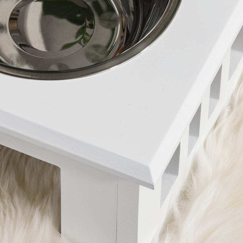 Ciotole Rialzate per Cani Piccoli e Taglia Media con 2 Ciotole in Acciaio Supporto in MDF Bianco  