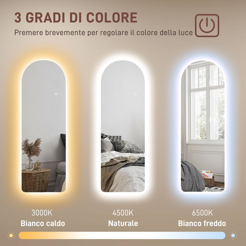 Specchio da Parete ad Arco con Luce LED Dimmerabile Touch 40x3x120 cm   