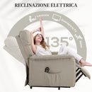 Poltrona Alzapersona Elettrica 1 Motore Reclinabile con Poggiapiedi in Tessuto effetto Lino Beige