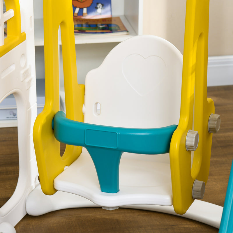 Set Gioco 8 in 1 per Bambini 2 Scivoli Altalena Canestro Tunnel Giallo   