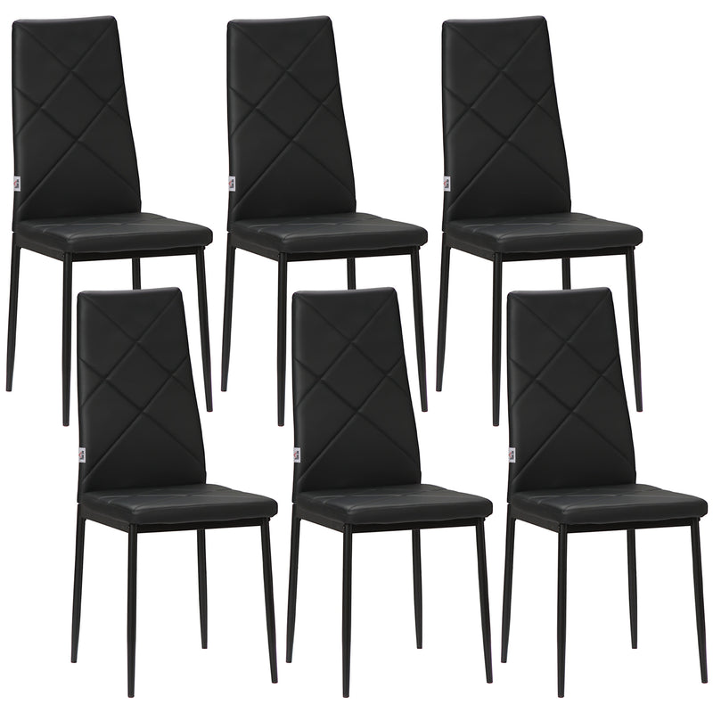Set 6 Sedie da Pranzo Moderne Schienale Alto Cuciture a Diamante 41x50x97 cm Nero  
