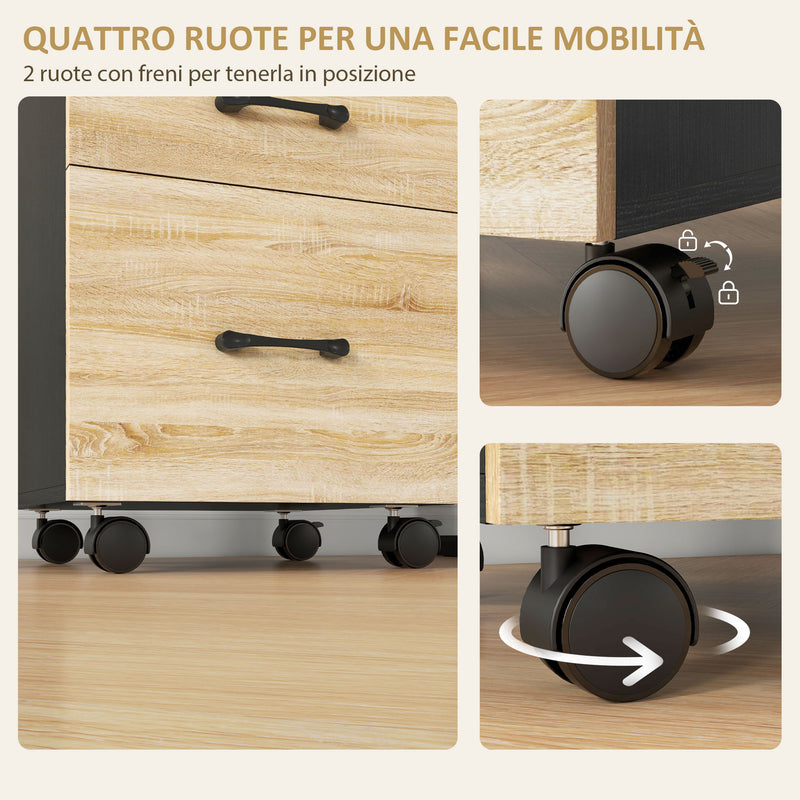 Cassettiera Ufficio con 3 Cassetti e Ruote 40x42x65 cm in Truciolato Rovere e Nero-6