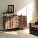 Credenza 2 Ante 3 Cassetti 127x40x76 cm in Legno e Truciolato Marrone e Nero