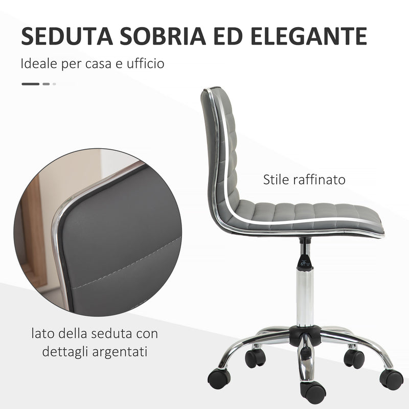 Sedia Poltrona Operativa da Ufficio Ergonomica con Altezza Regolabile in Pelle PU Grigio Scuro  