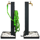 Fontana da Giardino Design a Colonna Quadrata Rubinetto in Ottone e Base con Ciottoli Verde  