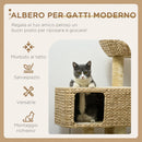 Albero Tiragraffi per Gatti con Casetta e Trespolo 60x40x98 cm in Legno e Poliestere Marrone e Beige 