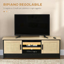 Mobile TV max 60” 120x40x42 cm con 2 Armadietti e Ripiani in Truciolare e Rattan Naturale e Nero