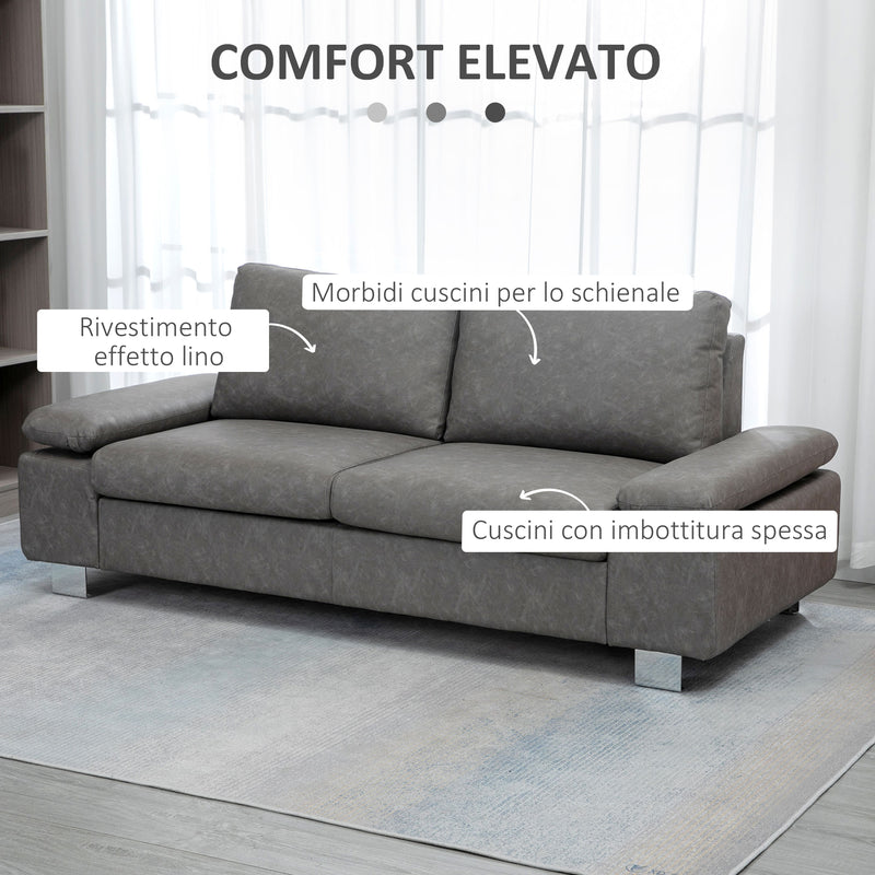 Divano 2 Posti 200x88x86 cm Seduta Imbottita e Braccioli Regolabili in Similpelle Grigio