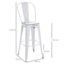 Set 4 Sgabelli da Bar Stile Industriale Schienale Rimovibile 44x53x116 cm in Metallo Bianco