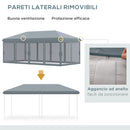 Gazebo da Giardino 600x300 cm Pieghevole con 6 Zanzariere e Pulsante in Acciaio e Poliestere Grigio 