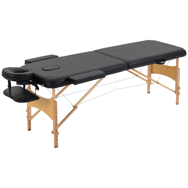 sconto Lettino Massaggi Portatile Pieghevole 185x60x61-88 cm in Legno e Similpelle Nero