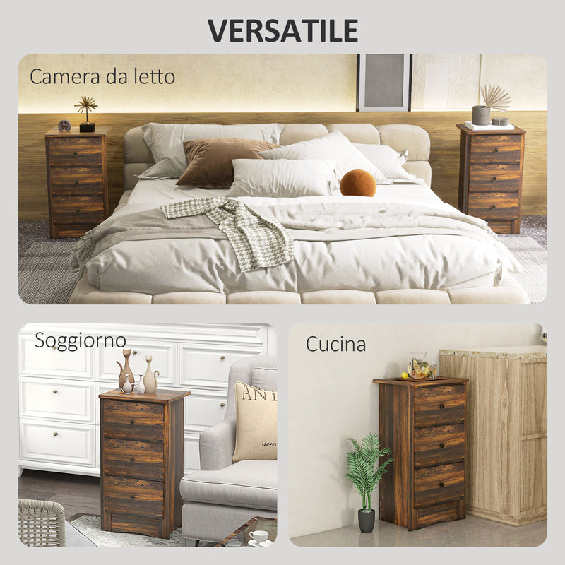 Comodino 3 Cassetti Stile Rustico 40x30x74 cm Marrone  