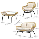 Set Salotto da Giardino Divano 2 Poltrone e Tavolino in Rattan e PE Beige   