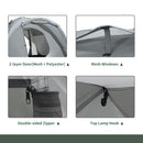 Tenda da Campeggio a Cupola per 2 Persone Estensibile 350x220x145 cm con 4 Porte e 3 Finestre Grigio