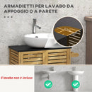 Mobile Sottolavello da Bagno 60,5x30,5x69,5 cm 2 Ante a Doghe Porta Asciugamani e Intaglio a U Legno e Nero 