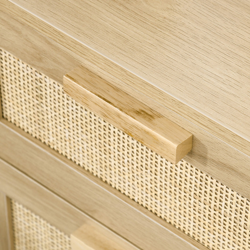 Set 2 Comodini con 2 Cassetti 40x40x56 cm in Legno e Rattan Naturale