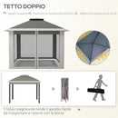 Gazebo da Giardino 330x330x280 cm Altezza Regolabile con Zanzariere in Metallo e Tessuto Oxford Grigio Scuro  