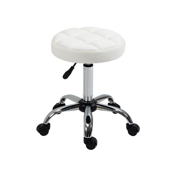Sgabello Girevole Rotondo con Ruote Ø35,5x51-67 cm Altezza Regolabile in Similpelle Bianco online