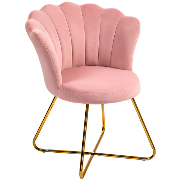 Sedia Moderna Ergonomica con Schienale a Petalo 69x64x80 cm in Velluto Rosa e Gambe Incrociate Oro online