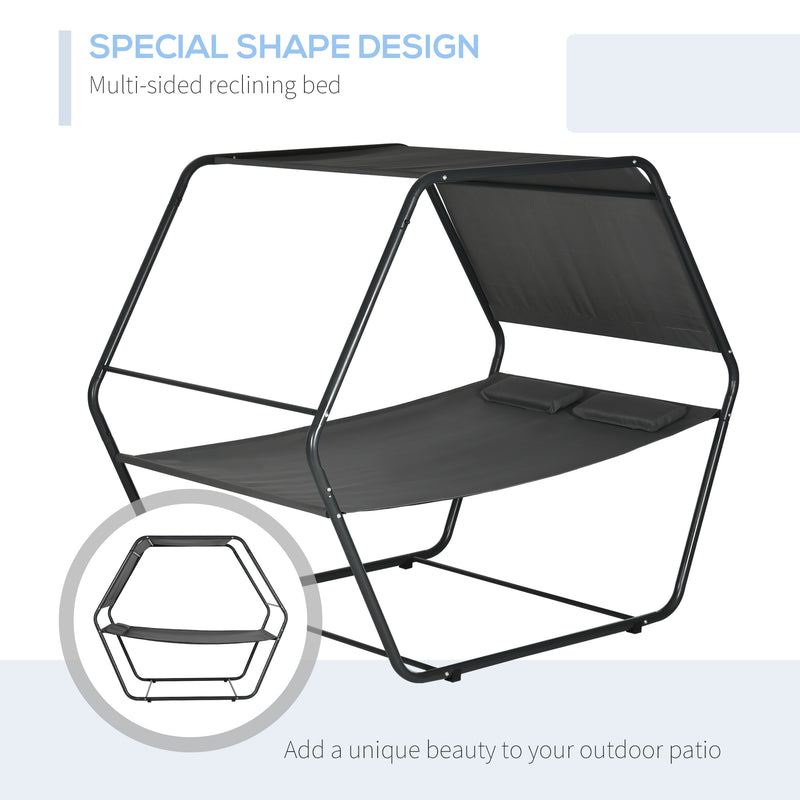 Lettino Prendisole 2 Posti da Giardino 210x140x177 cm con Tetto Parasole in Acciaio Grigio