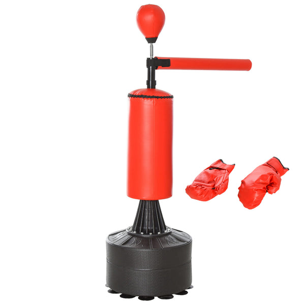 acquista Sacco da Boxe ad Altezza Regolabile 88x48x155-205 cm con Punching Ball e Base Riempibile Rosso e Nero