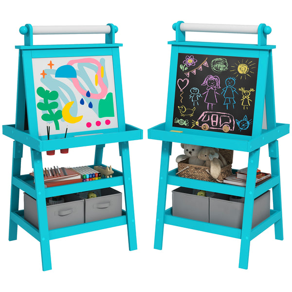 Lavagna per Bambini 3 in 1 con Cavalletto 59x48x118 cm Blu acquista