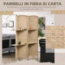 Paravento a 4 Ante Pieghevole con Mensole 160x170 cm Legno di Pino   