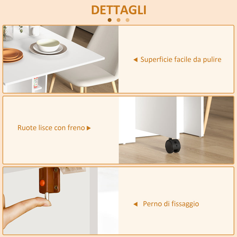 Tavolo Pieghevole Salvaspazio per 6 Persone con Ruote Bianco  