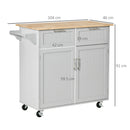 Carrello Isola da Cucina 2 Cassetti e Armadietto Piano in Legno 104x46x91 cm Grigio  